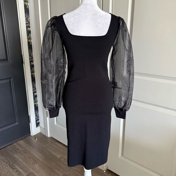 House of Harlow 1960 Black Knit Bodycon Dress with Organza Sleeves Size XS - Picture 6 of 7